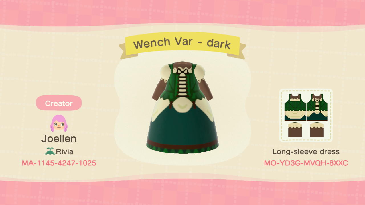 Animal Crossing Design Code: MO-YD3G-MVQH-8XXC Wench Variant