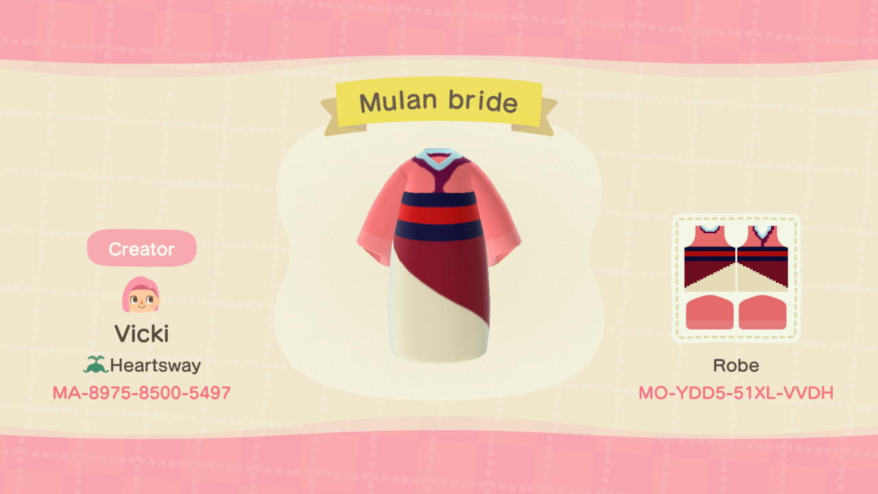 Animal Crossing Design Code: MO-YDD5-51XL-VVDH Disney Mulan Bride