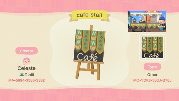 Animal Crossing Design Code: MO-YDK3-533J-B76J Cafe stall