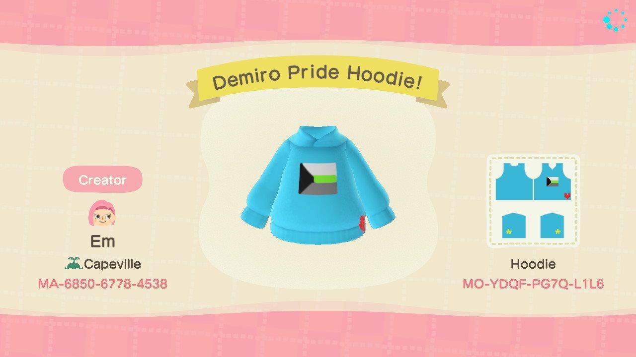 Animal Crossing Design Code: MO-YDQF-PG7Q-L1L6 Demiro Pride Hoodie