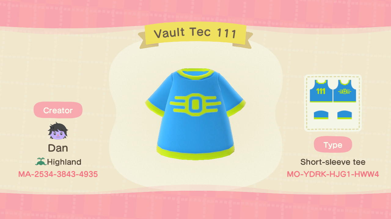 Animal Crossing Design Code: MO-YDRK-HJG1-HWW4 Vault Tec 111