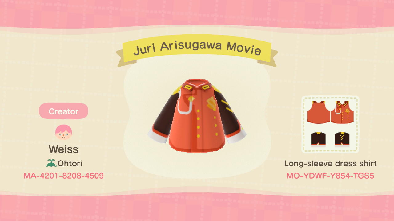 Animal Crossing Design Code: MO-YDWF-Y854-TGS5 Juri Arisugawa Movie