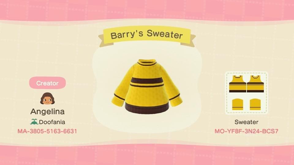 Animal Crossing Design Code: MO-YF8F-3N24-BCS7 Barry’s Sweater