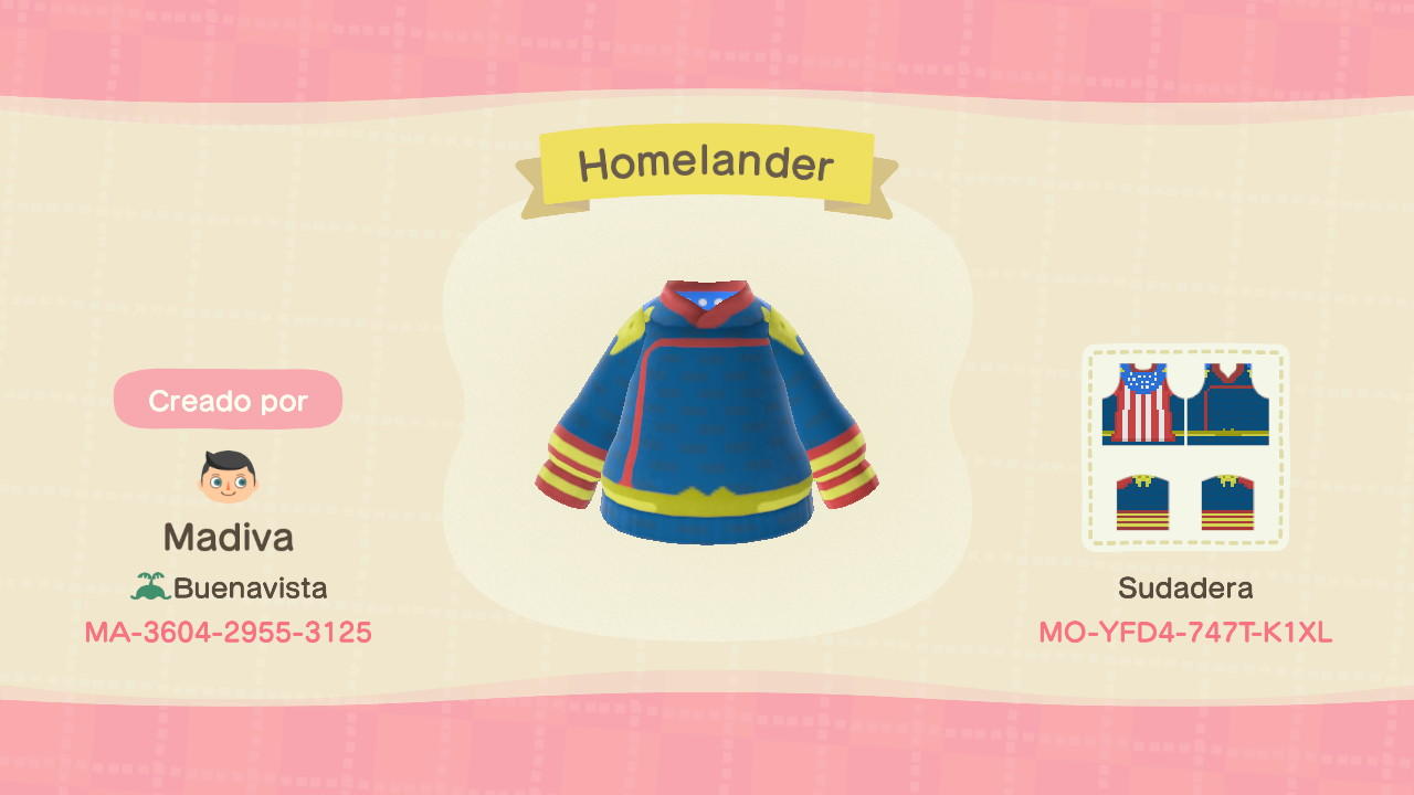 Animal Crossing Design Code: MO-YFD4-747T-K1XL The Homelander