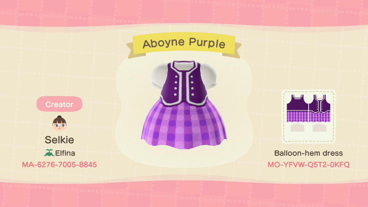 Animal Crossing Design Code: MO-YFVW-Q5T2-0KFQ Aboyne Purple