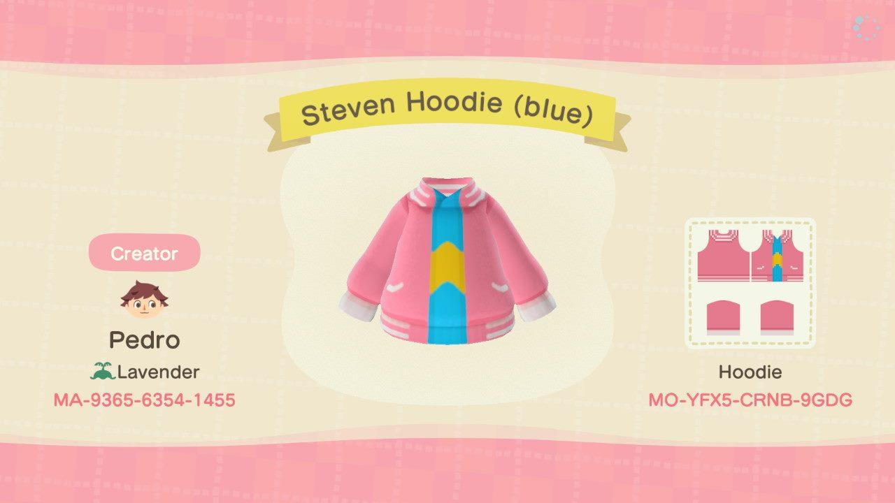 Animal Crossing Design Code: MO-YFX5-CRNB-9GDG Steven Hoodie (blue)