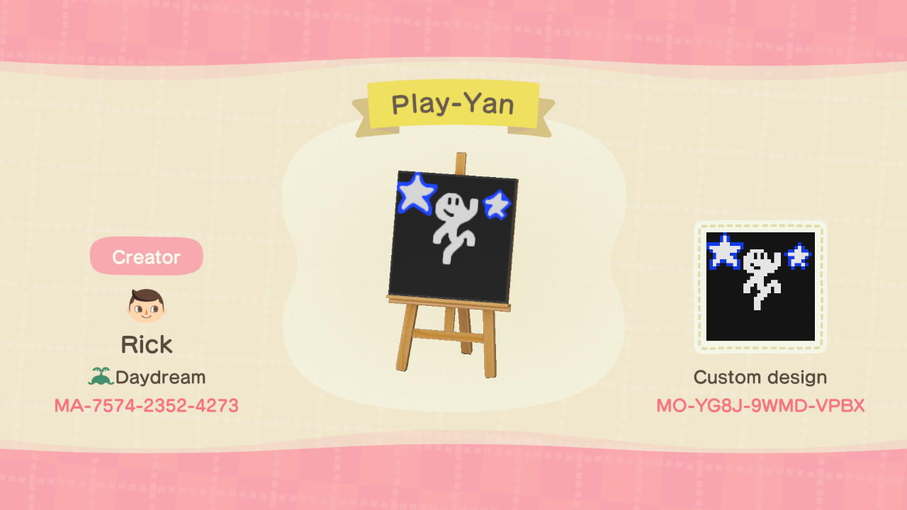 Animal Crossing Design Code: MO-YG8J-9WMD-VPBX Play-Yan