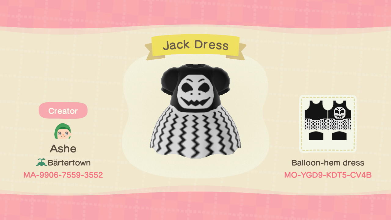 Animal Crossing Design Code: MO-YGD9-KDT5-CV4B Jack Dress