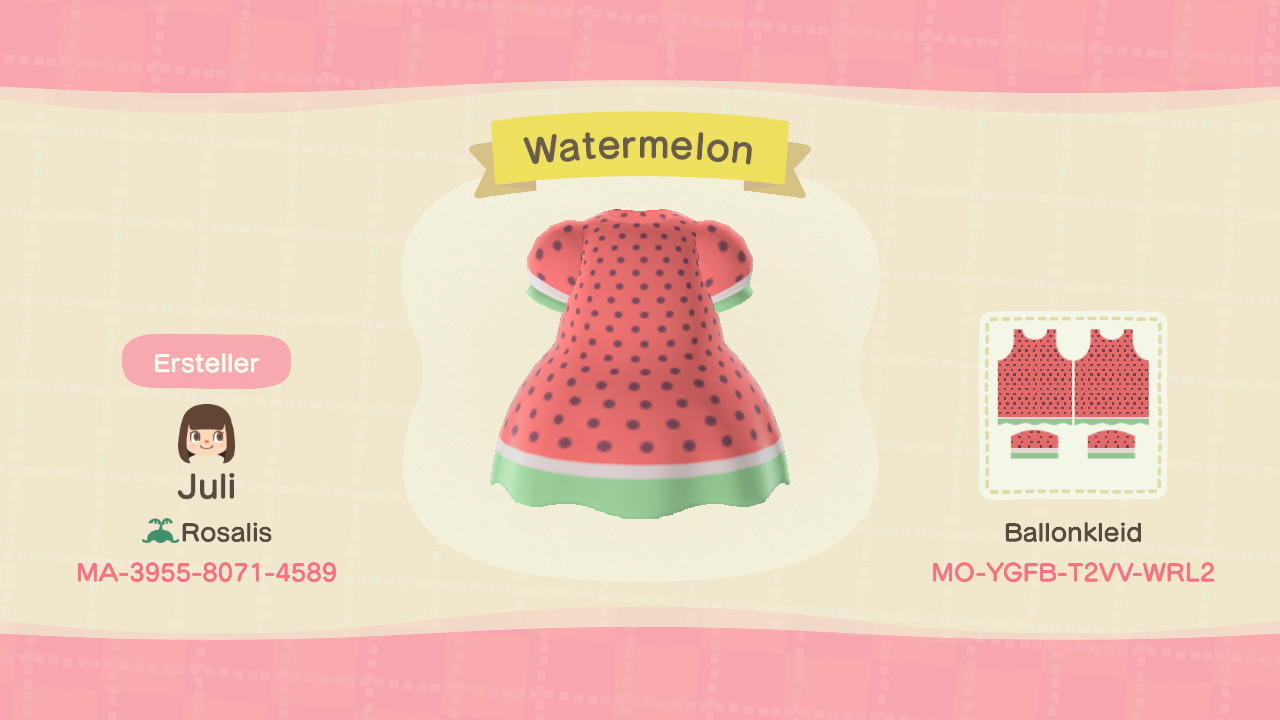 Animal Crossing Design Code: MO-YGFB-T2VV-WRL2 Watermelon