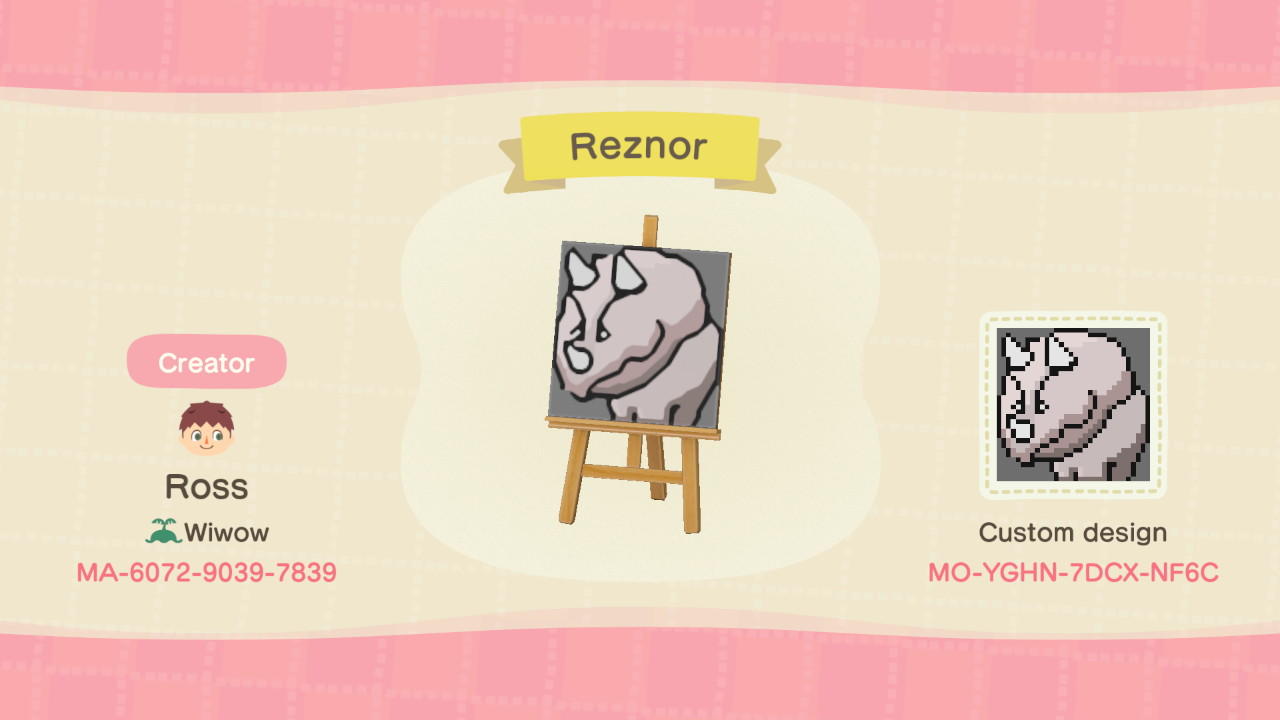Animal Crossing Design Code: MO-YGHN-7DCX-NF6C Reznor