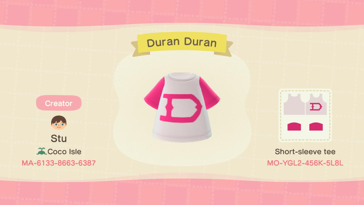 Animal Crossing Design Code: MO-YGL2-456K-5L8L Duran Duran