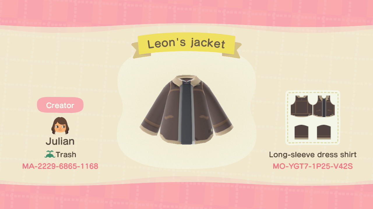 Animal Crossing Design Code: MO-YGT7-1P25-V42S Leon's jacket