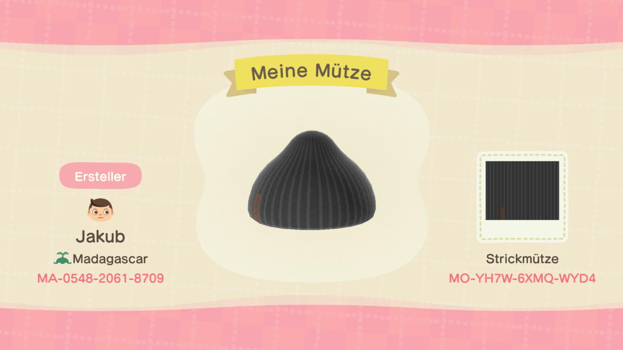 Animal Crossing Design Code: MO-YH7W-6XMQ-WYD4 Meine MÃ¼tze