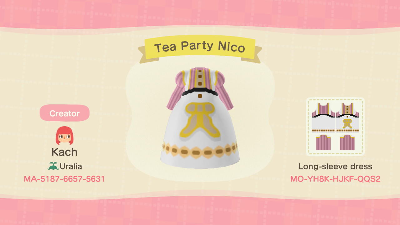 Animal Crossing Design Code: MO-YH8K-HJKF-QQS2 Tea Party Nico