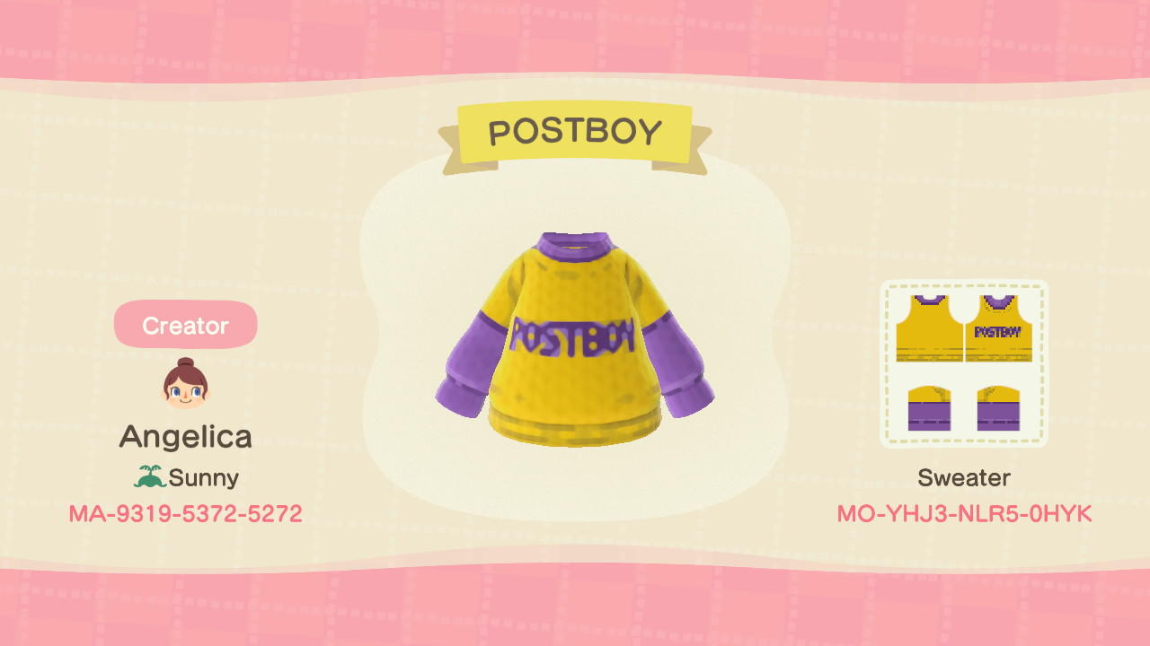 Animal Crossing Design Code: MO-YHJ3-NLR5-0HYK POSTBOY