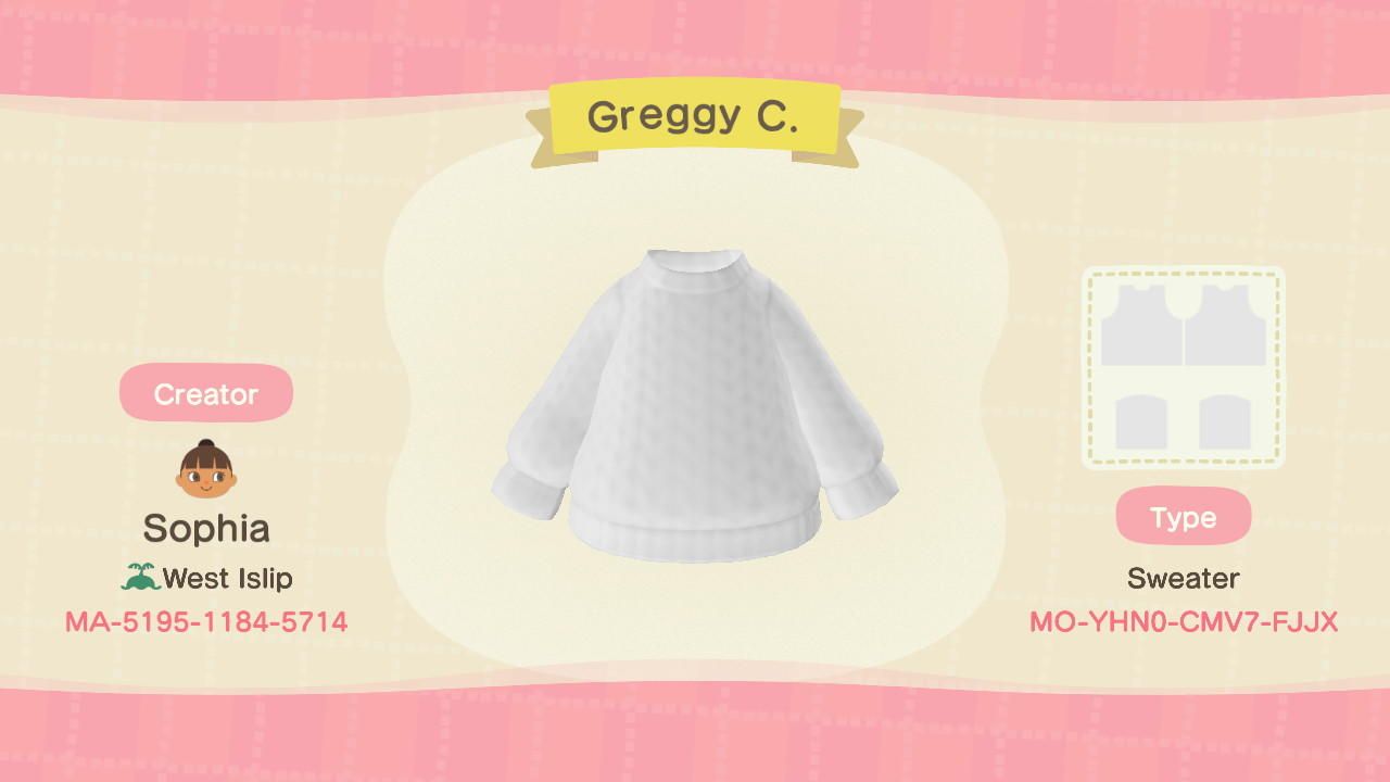 Animal Crossing Design Code: MO-YHN0-CMV7-FJJX Greggy C.