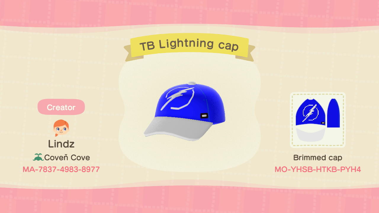 Animal Crossing Design Code: MO-YHSB-HTKB-PYH4 TB Lightning Cap