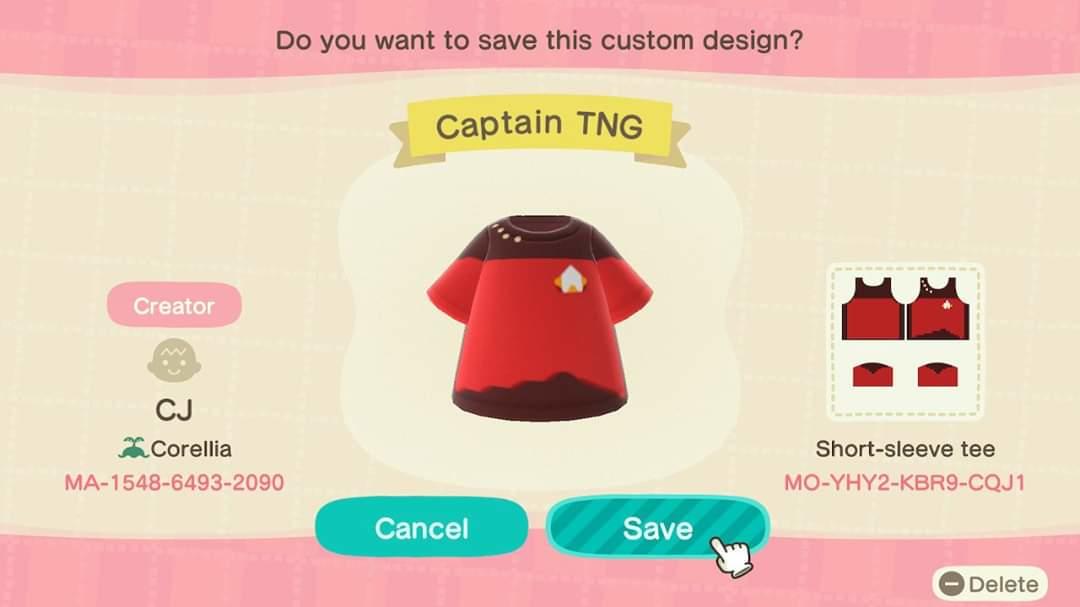 Animal Crossing Design Code: MO-YHY2-KBR9-CQJ1 Captain TNG