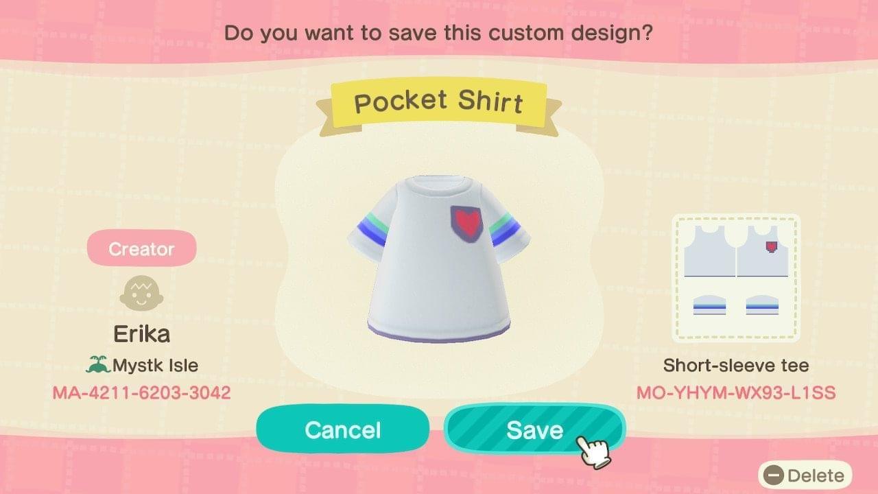 Animal Crossing Design Code: MO-YHYM-WX93-L1SS Pocket Shirt