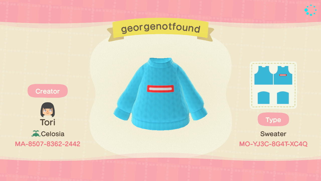Animal Crossing Design Code: MO-YJ3C-8G4T-XC4Q georgenotfound