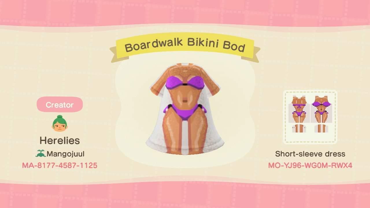 Animal Crossing Design Code: MO-YJ96-WG0M-RWX4 Boardwalk Bikini Bod
