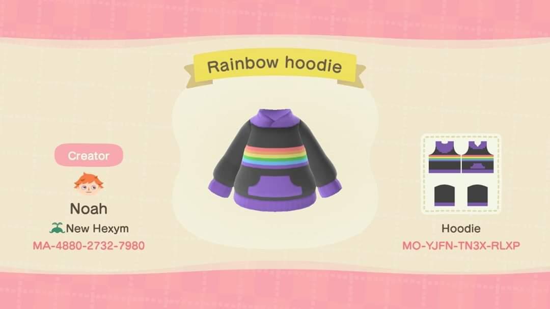 Animal Crossing Design Code: MO-YJFN-TN3X-RLXP Rainbow Hoodie