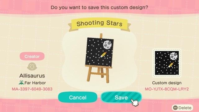 Animal Crossing Design Code: MO-YJTX-8CQM-LRY2 Shooting Stars