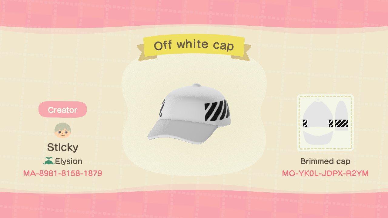 Animal Crossing Design Code: MO-YK0L-JDPX-R2YM Off white cap