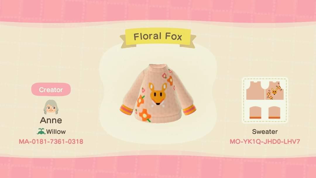 Animal Crossing Design Code: MO-YK1Q-JHD0-LHV7 Floral Fox