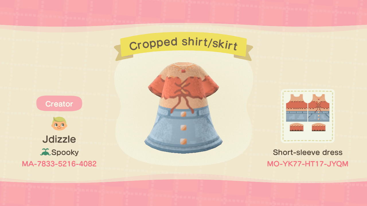 Animal Crossing Design Code: MO-YK77-HT17-JYQM Cropped Shirt/Skirt