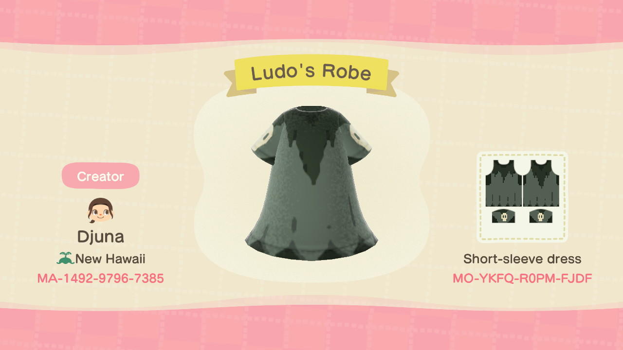 Animal Crossing Design Code: MO-YKFQ-R0PM-FJDF Ludo&#39;s Robe