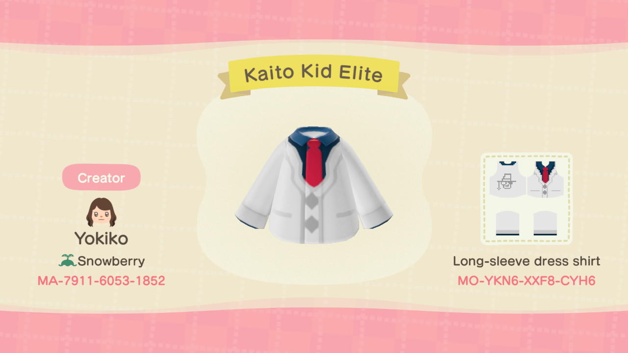 Animal Crossing Design Code: MO-YKN6-XXF8-CYH6 Kaito Kid Elite