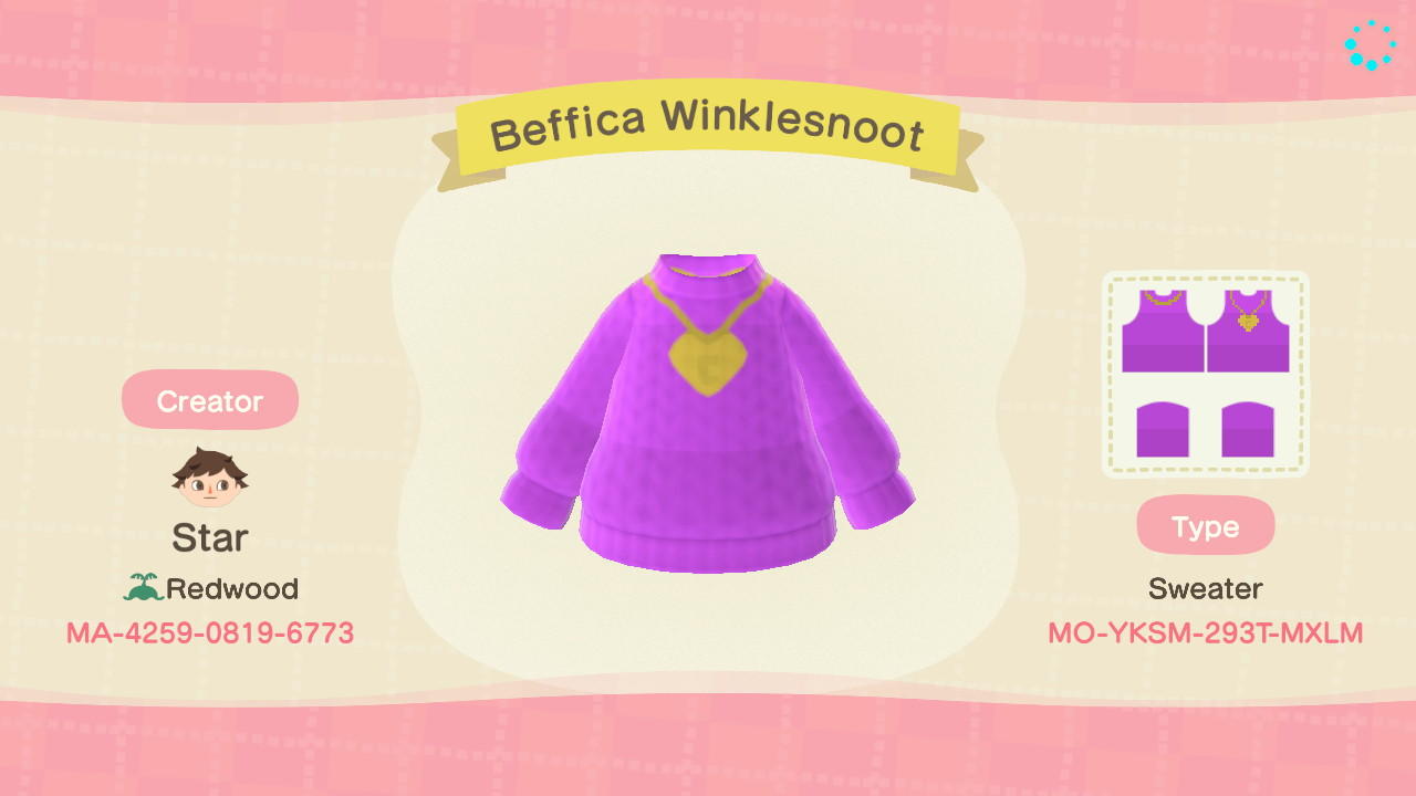 Animal Crossing Design Code: MO-YKSM-293T-MXLM Beffica Winklesnoot