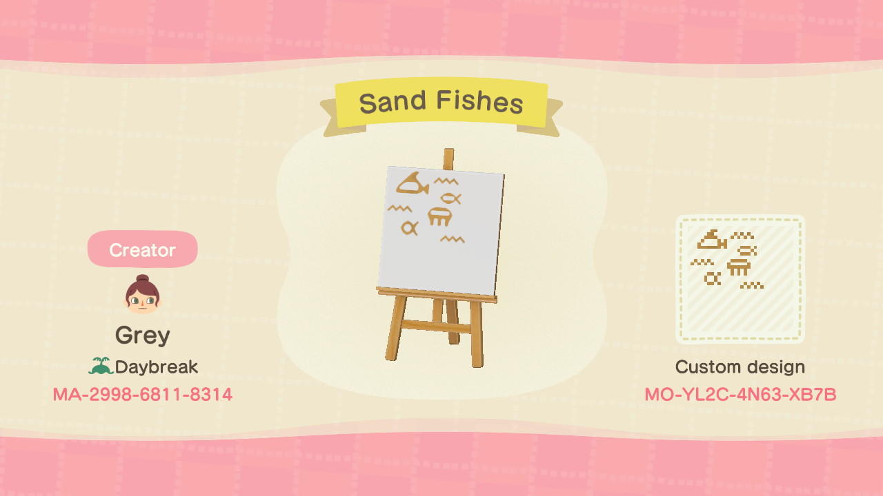 Animal Crossing Design Code: MO-YL2C-4N63-XB7B Sand Fishes