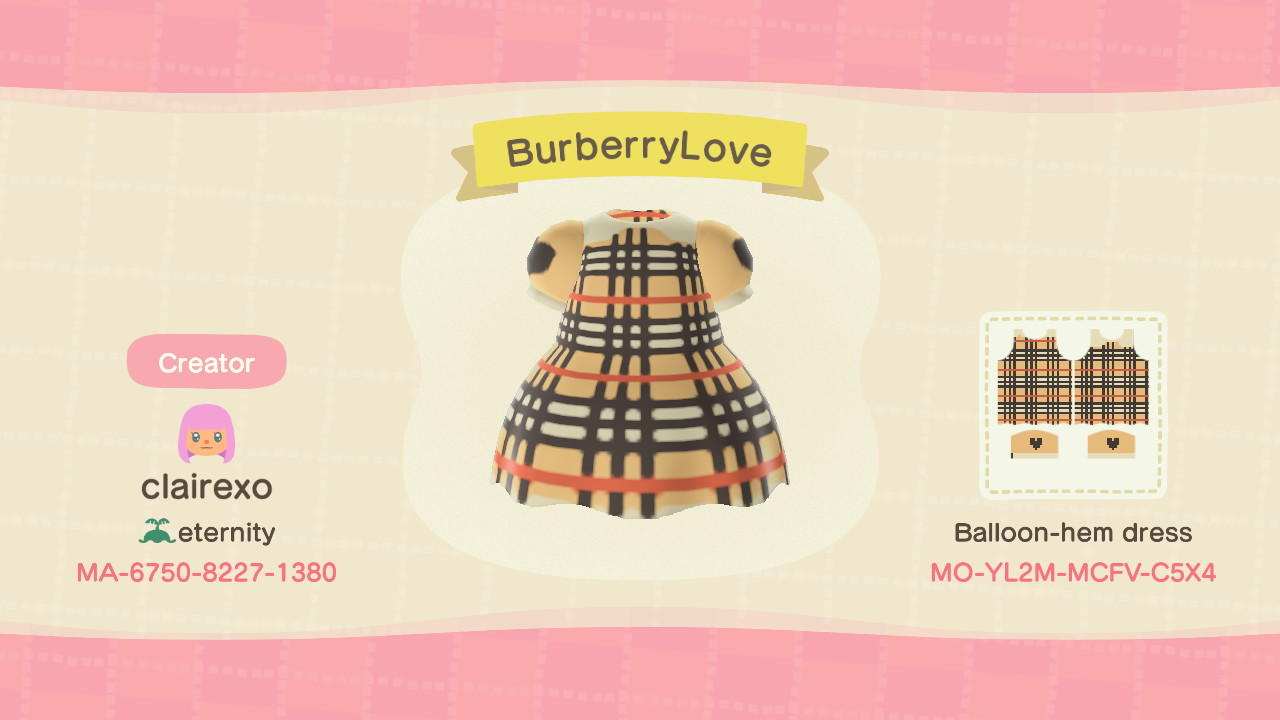 Animal Crossing Design Code: MO-YL2M-MCFV-C5X4 Burberry Love
