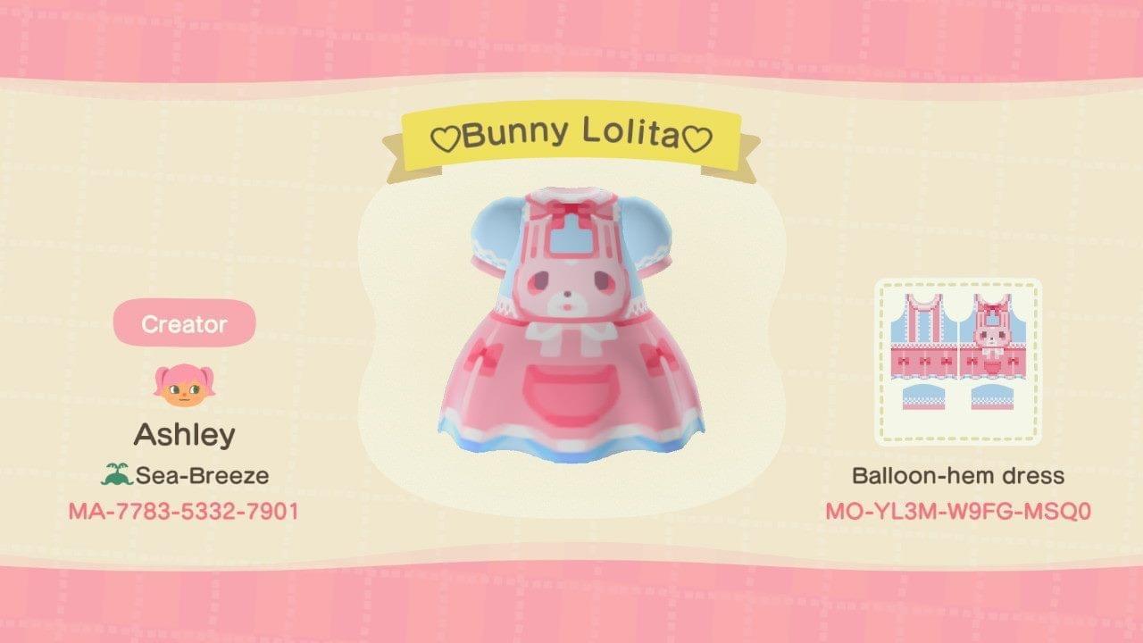 Animal Crossing Design Code: MO-YL3M-W9FG-MSQ0 Bunny Lolita Dress