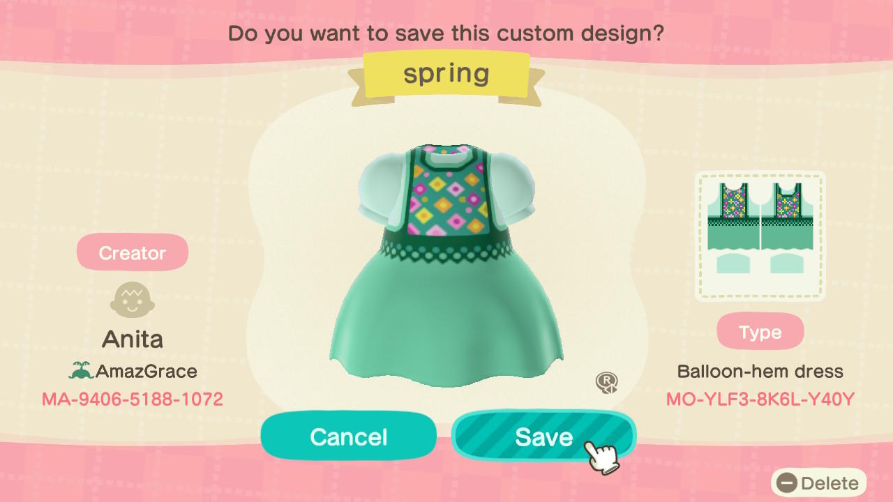 Animal Crossing Design Code: MO-YLF3-8K6L-Y40Y Spring