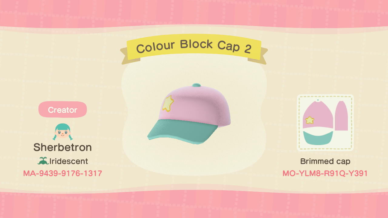 Animal Crossing Design Code: MO-YLM8-R91Q-Y391 Colour Block Cap