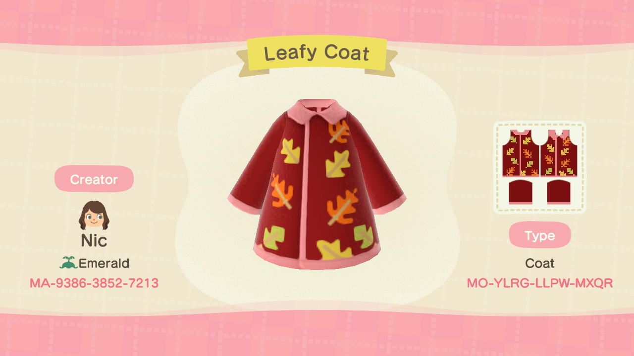 Animal Crossing Design Code: MO-YLRG-LLPW-MXQR Leafy Coat