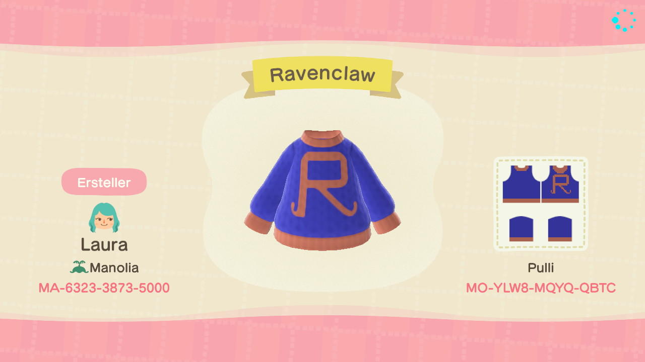 Animal Crossing Design Code: MO-YLW8-MQYQ-QBTC Ravenclaw
