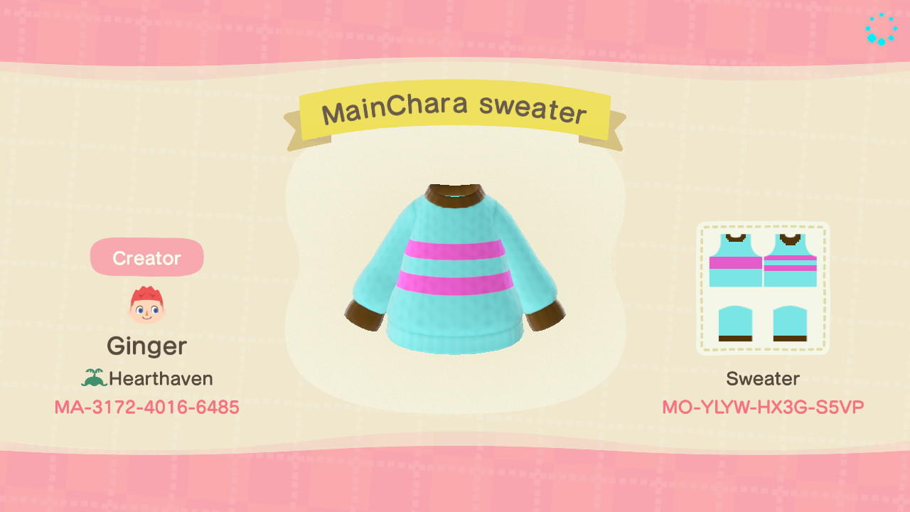 Animal Crossing Design Code: MO-YLYW-HX3G-S5VP MainChara sweater