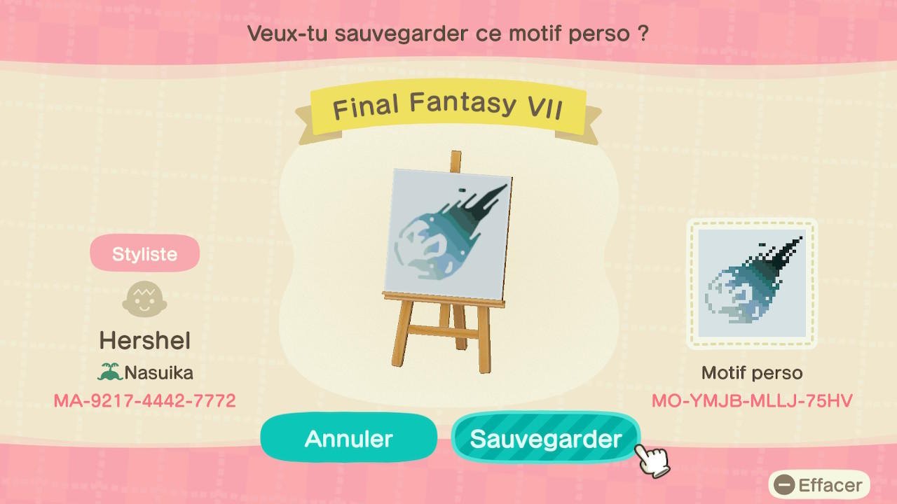 Animal Crossing Design Code: MO-YMJB-MLLJ-75HV FINAL FANTASY VII