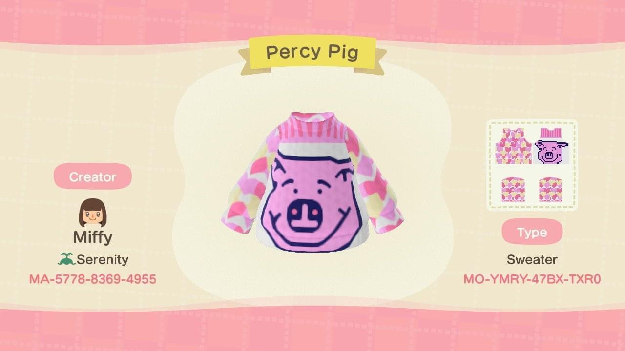 Animal Crossing Design Code: MO-YMRY-47BX-TXR0 Percy Pig