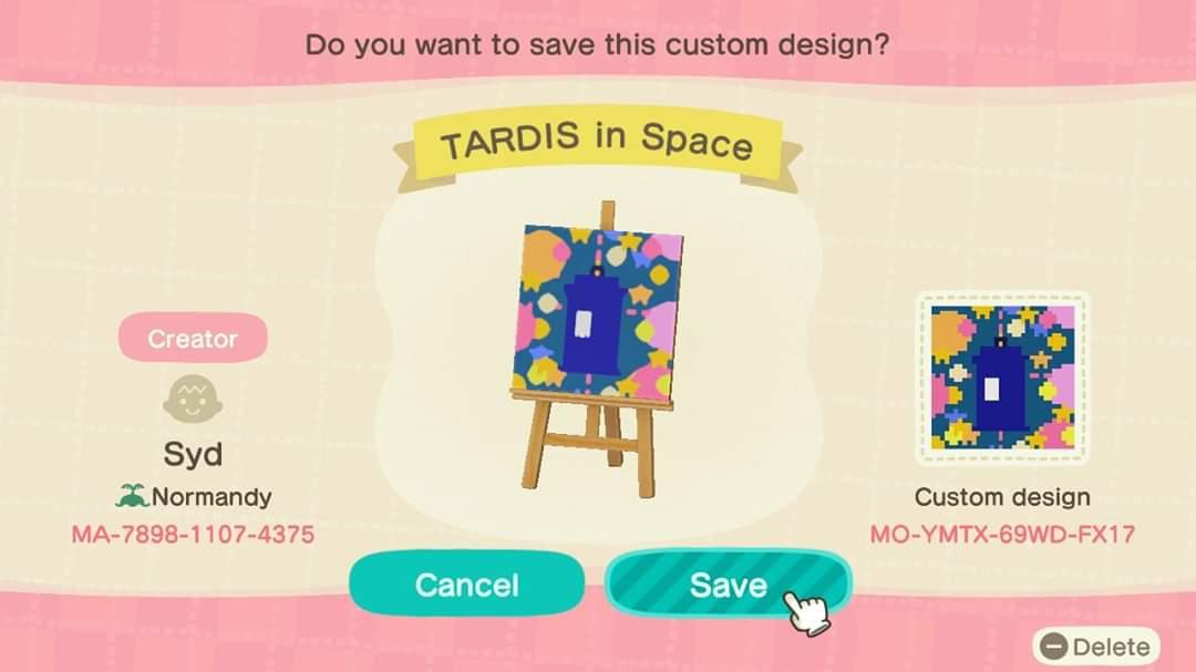 Animal Crossing Design Code: MO-YMTX-69WD-FX17 Tardis in space