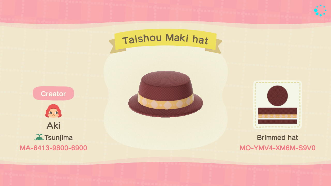 Animal Crossing Design Code: MO-YMV4-XM6M-S9V0 Taisho hat
