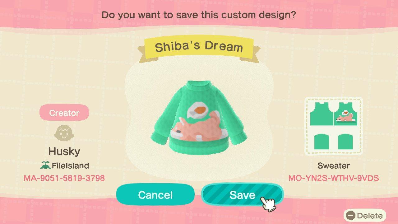 Animal Crossing Design Code: MO-YN2S-WTHV-9VDS Shiba&#39;s Dream