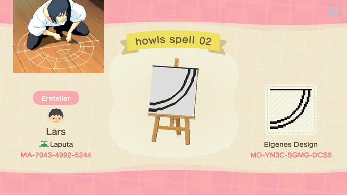 Animal Crossing Design Code: MO-YN3C-SGMG-DCS5 Ghibli Howls spell 2