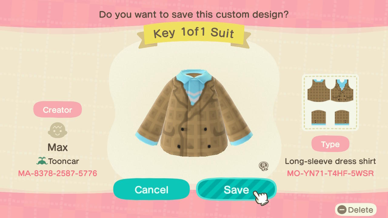 Animal Crossing Design Code: MO-YN71-T4HF-5WSR SHINee Key 1of1