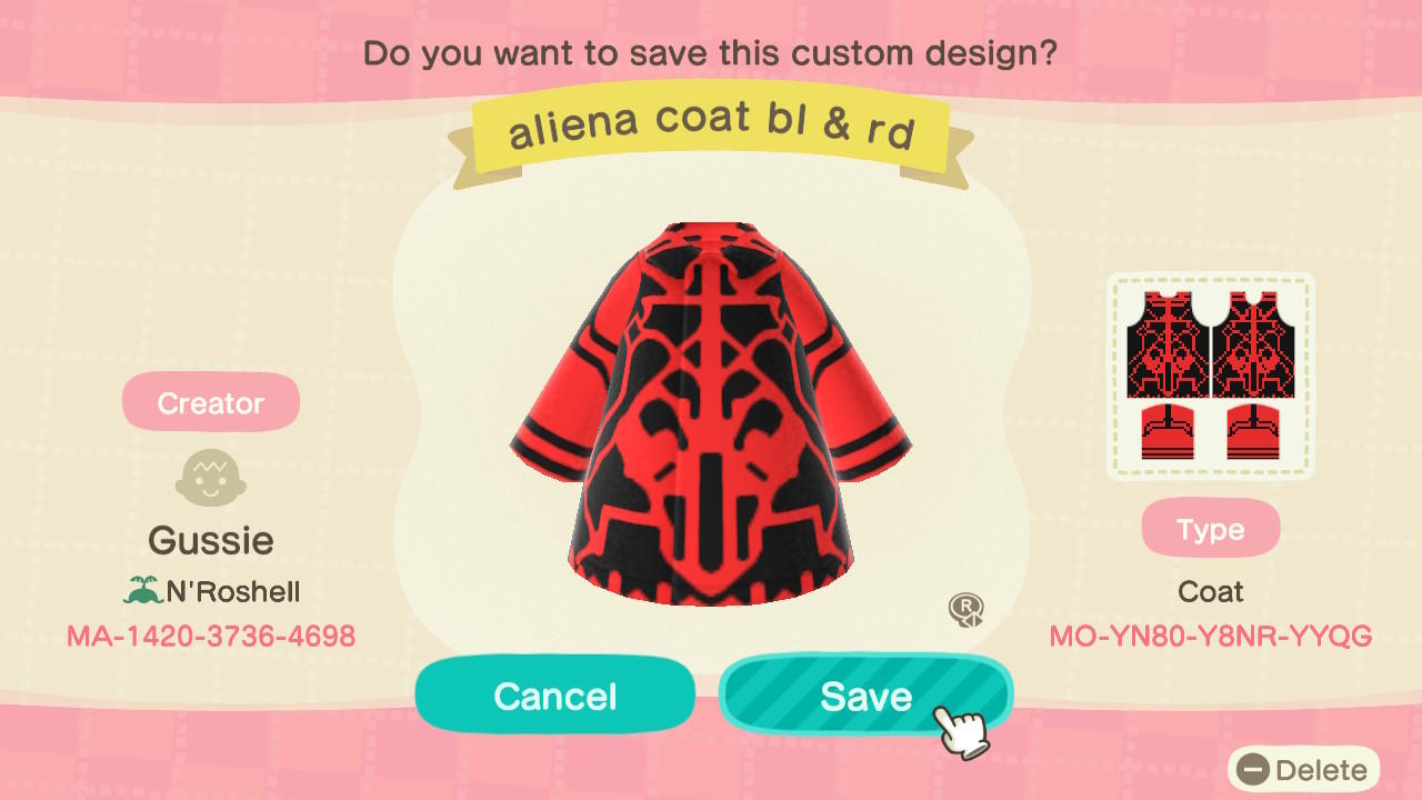 Animal Crossing Design Code: MO-YN80-Y8NR-YYQG Aliena African R & B