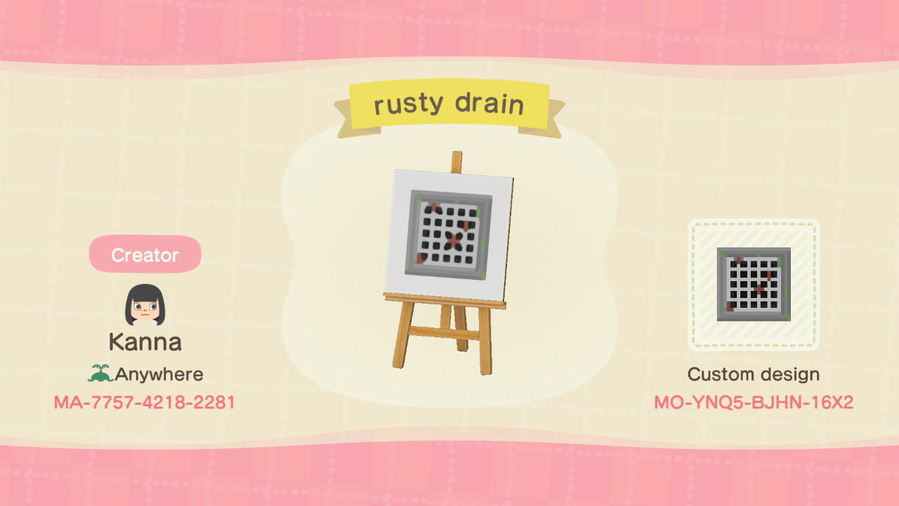 Animal Crossing Design Code: MO-YNQ5-BJHN-16X2 Rusty Drain